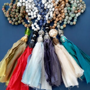 long beaded necklace with silk tassel - french ostrich