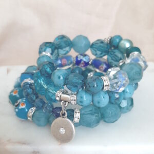 blue vintage beads wrap bracelet french ostrich