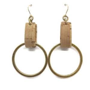 gold hoop and cork earrings