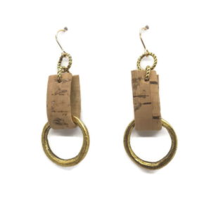 small gold hoop and cork earrings