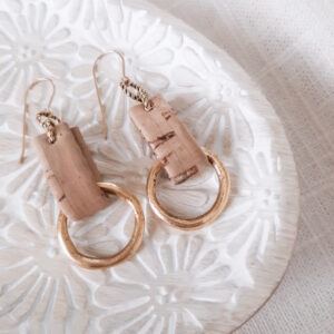 cork earrings with gold hoop by french ostrich