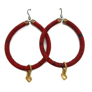 red cork hoop earrings