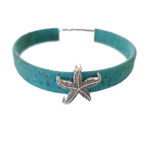 aqua cork bracelet with starfish bead