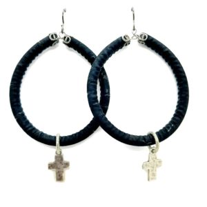 cork hoop earrings with cross dangles