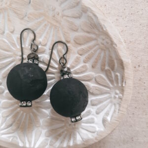 black cork earrings by french ostrich