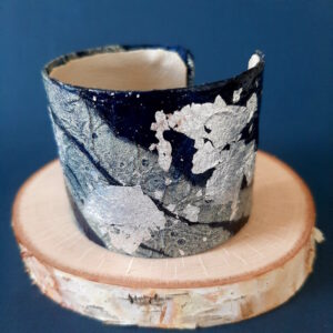 navy and silver cuff bracelet - french ostrich