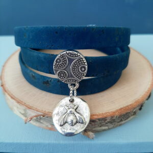 navy blue cork bracelet - french ostrich