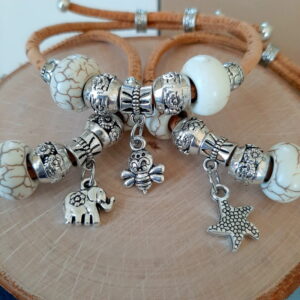 adjustable cork bracelet with different charms - french ostrich