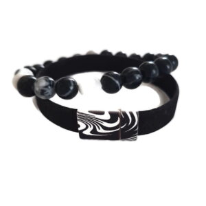black and white bracelet stack - french ostrich