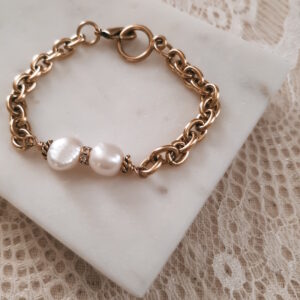 pearl and gold chain bracelet by french ostrich