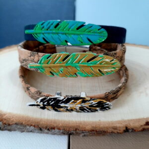 cork bracelets with feather beads - french ostrich