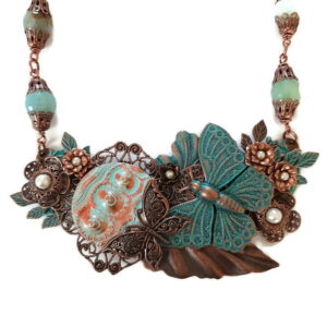 copper and aqua collage necklace - french ostrich