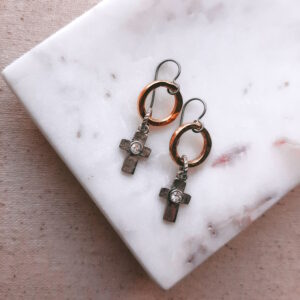 hoop and cross gold and silver earrings by french ostrich