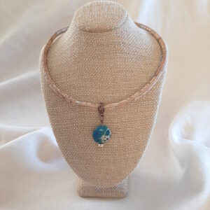 natural cork necklace with teal agate bead dangle by french ostrich