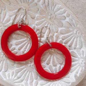 red acrylic hoop earrings by french ostrich