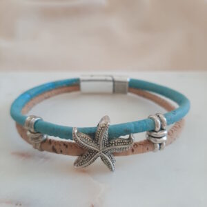 two tone cork bracelet with starfish by french ostrich