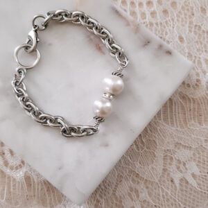 pearl and silver chain bracelet by french ostrich