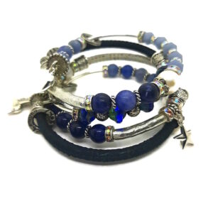 blue and white wrap bracelet - french ostrich