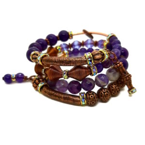 wrap bracelet purple and copper - french ostrich