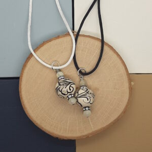 Gray Sicilian Ceramic Bead Necklace - French Ostrich