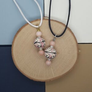 Pink Sicilian Ceramic Bead Necklace - french ostrich