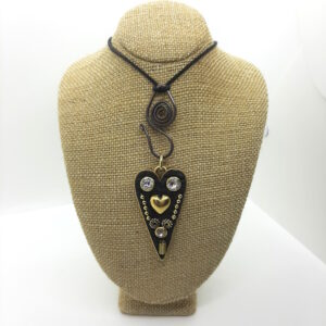 gold and black mosaic heart pendant -french ostrich