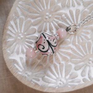 pink sicilian ceramic bead necklace with silver chain