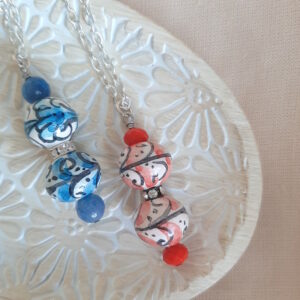 red or blue Sicilian ceramic bead necklace by French ostrich