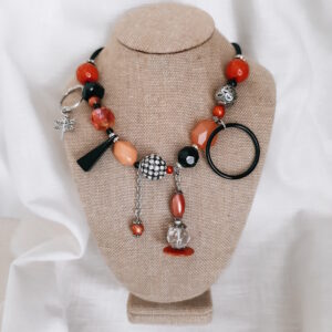 black and orange statement necklace by french ostrich