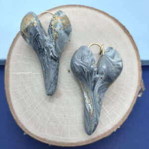 gray and gold heart pendants - french ostrich