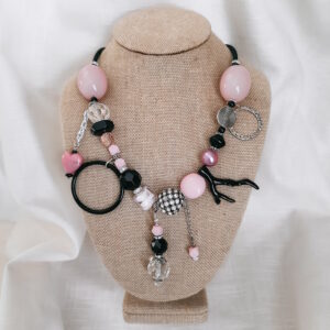 pink and black limited series statement necklace by french ostrich