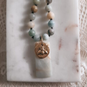 amazonite necklace with bumble bee by french ostrich