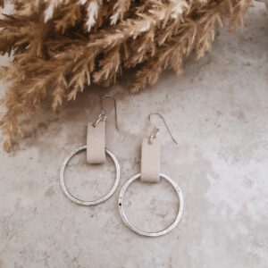 cork earrings with large silver hoops by french ostrich