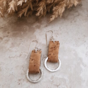 cork earrings with silver hoop by french ostrich