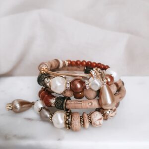 wrap bracelet with wood cork and bone beads by french ostrich