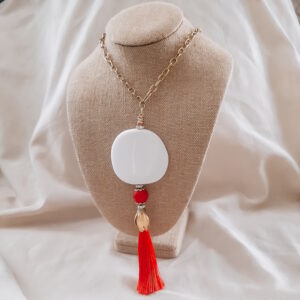 italian resin bead necklace with red tassel by french ostrich