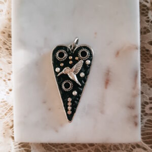 mosaic heart pendant with hummingbird by french ostrich