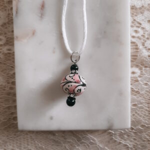 pink and black sicilian ceramic bead necklace by french ostrich