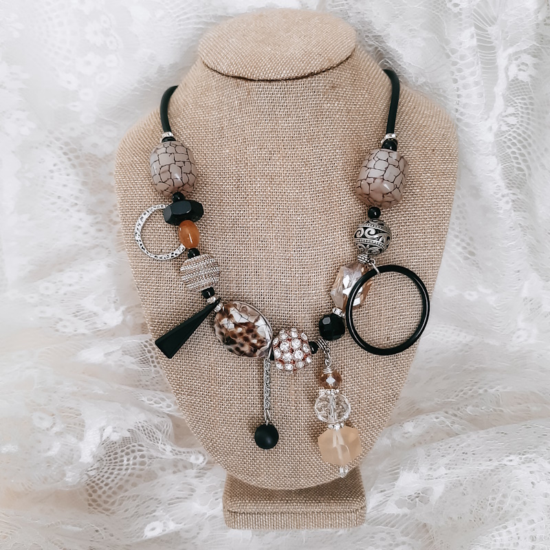 Neutral Colors Statement Necklace Acrylic Beads