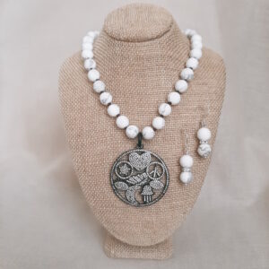 white howlite beaded necklace and earrings by french ostrich