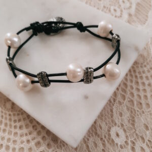 pearl and leather bracelet by french ostrich