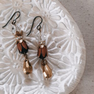 mixed metal earrings with crystal beads by french ostrich