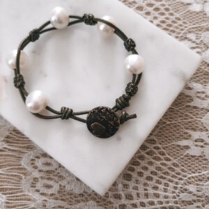 pearl and gold leather bracelet by french ostrich