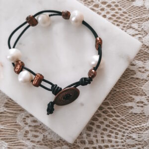 pearl and leather bracelet with copper by french ostrich