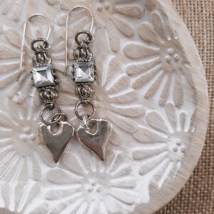 silver dangle heart earrings by french ostrich