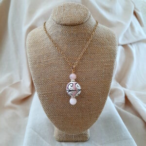 pink sicilian bead pendant on gold chain by french ostrich