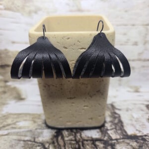 black leather earrings by french ostrich