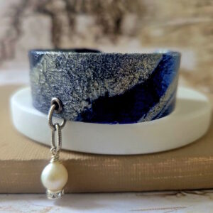 decoupaged copper cuff navy and silver by french ostrich