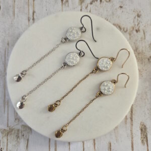 white petite bezel dangle earrings by french ostrich