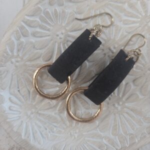 black cork and gold hoop earrings by french ostrich